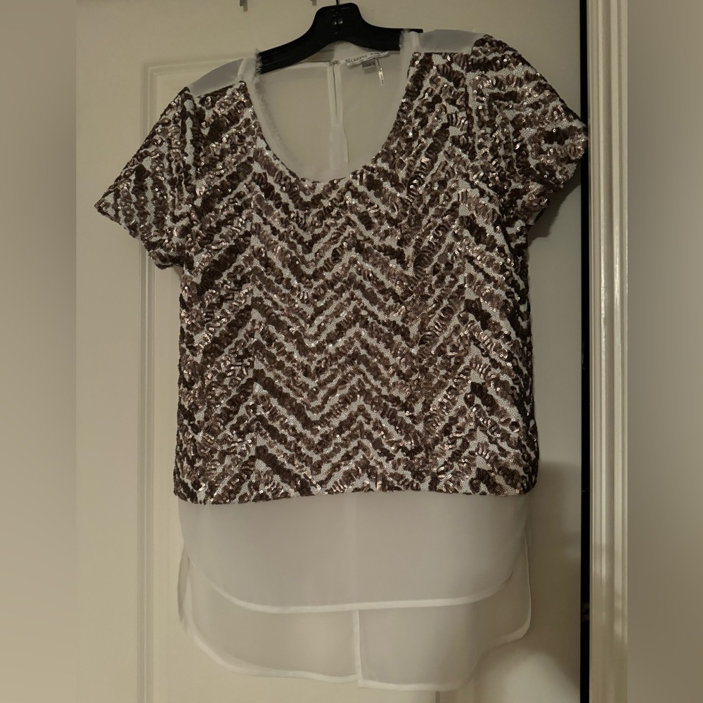 Alberto Makali White and Gold Sequin Top Size Medium